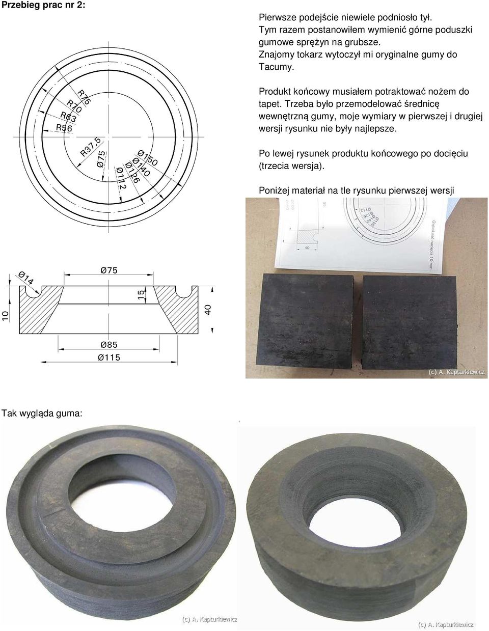 Znajomy tokarz wytoczył mi oryginalne gumy do Tacumy. Produkt końcowy musiałem potraktować nożem do tapet.