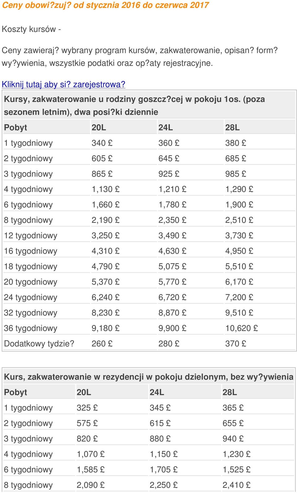 ki dziennie Pobyt 20L 24L 28L 1 tygodniowy 340 360 380 2 tygodniowy 605 645 685 3 tygodniowy 865 925 985 4 tygodniowy 1,130 1,210 1,290 6 tygodniowy 1,660 1,780 1,900 8 tygodniowy 2,190 2,350 2,510