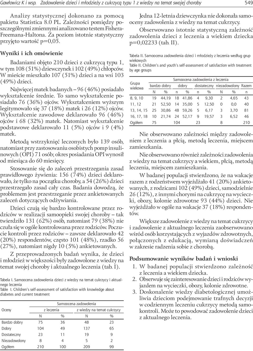 Wyniki i ich omówienie Badaniami objęto 210 dzieci z cukrzycą typu 1, w tym 108 (51%) dziewczynek i 102 (49%) chłopców. W mieście mieszkało 107 (51%) dzieci a na wsi 103 (49%) dzieci.