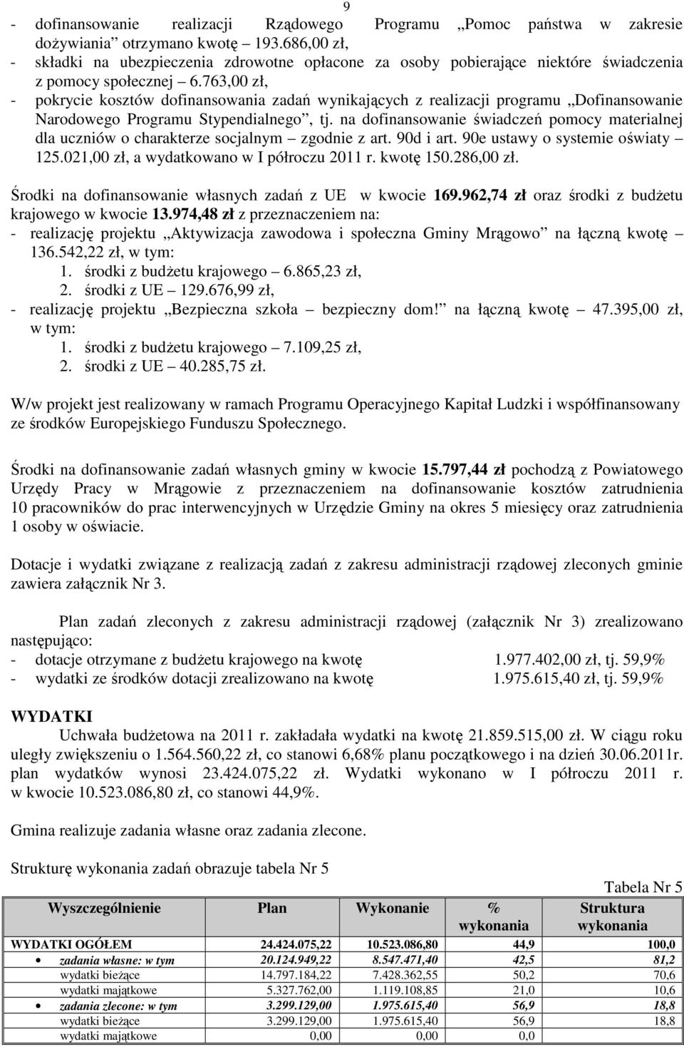 763,00 zł, - pokrycie kosztów dofinansowania zadań wynikających z realizacji programu Dofinansowanie Narodowego Programu Stypendialnego, tj.