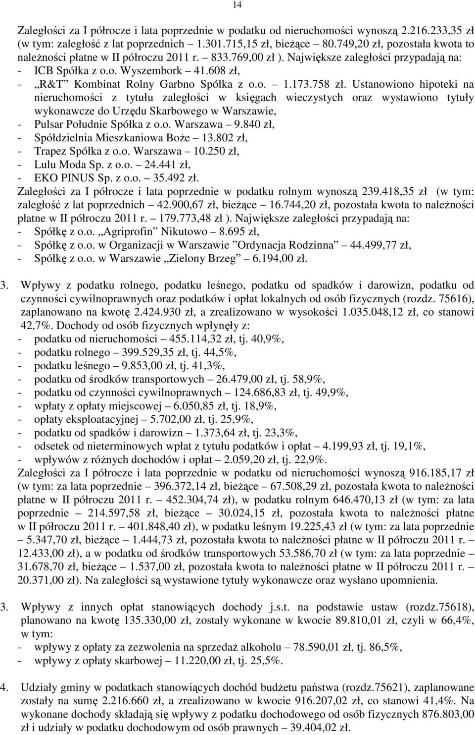 608 zł, - R&T Kombinat Rolny Garbno Spółka z o.o. 1.173.758 zł.