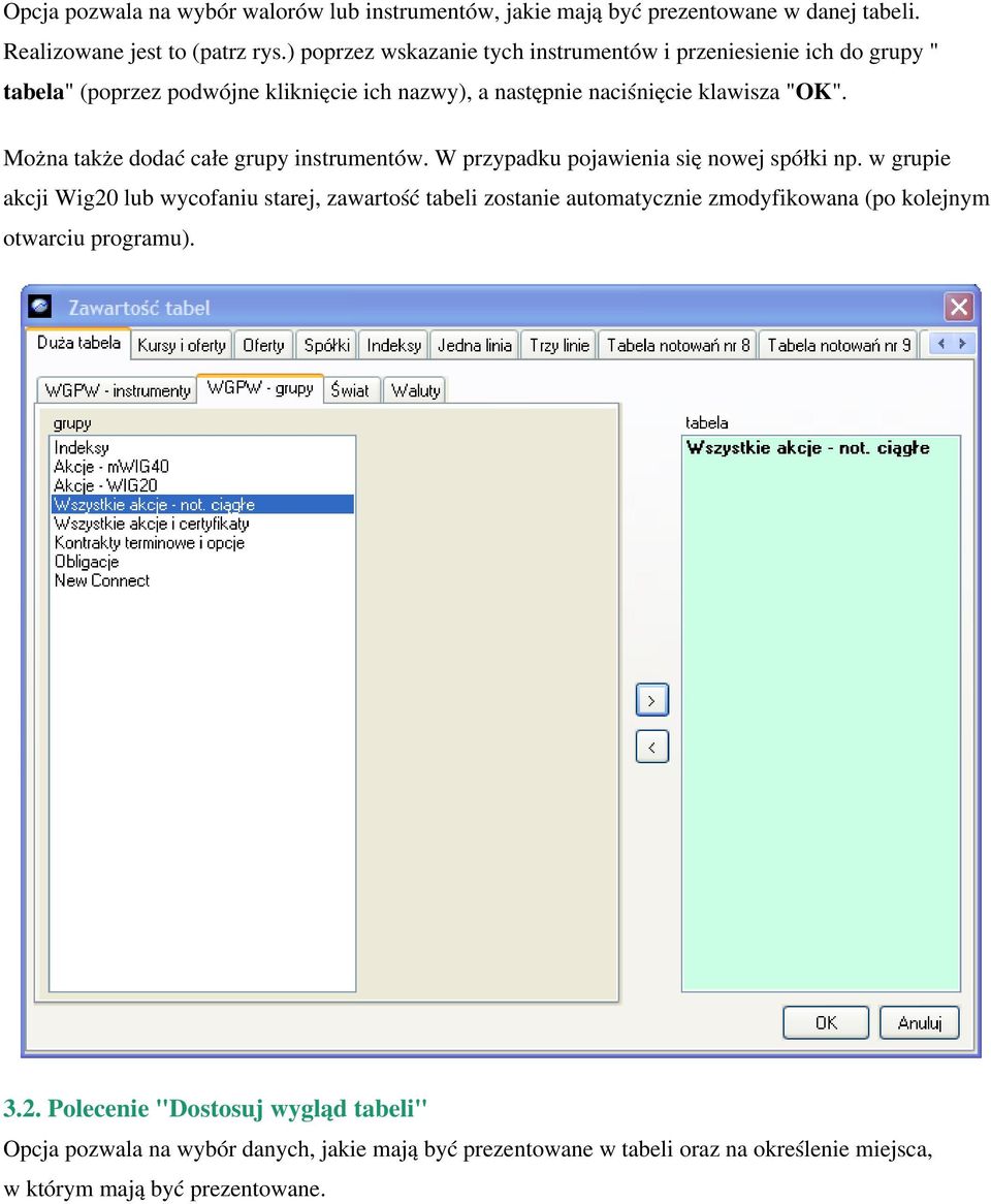 Można także dodać całe grupy instrumentów. W przypadku pojawienia się nowej spółki np.