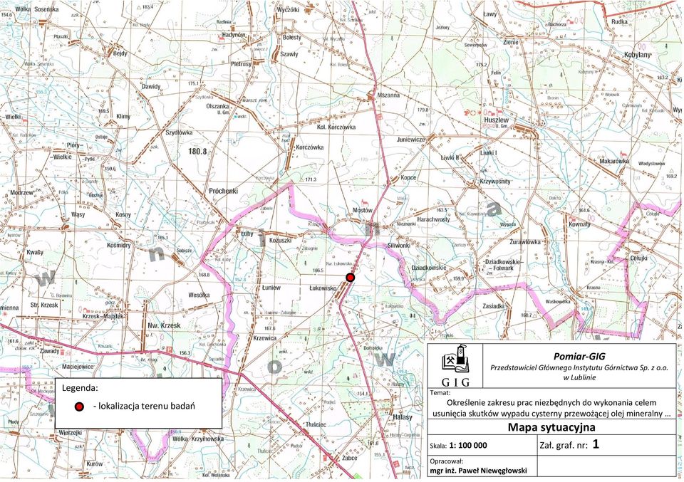 wykonania celem usunięcia skutków wypadu cysterny przewożącej olej mineralny Mapa