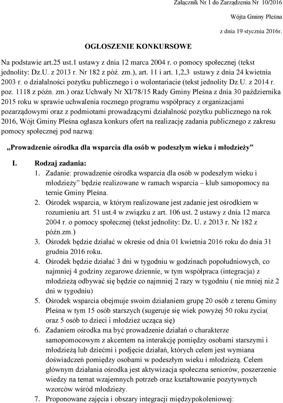 o działalności pożytku publicznego i o wolontariacie (tekst jednolity Dz.U. z 2014 r. poz. 1118 z późn. zm.