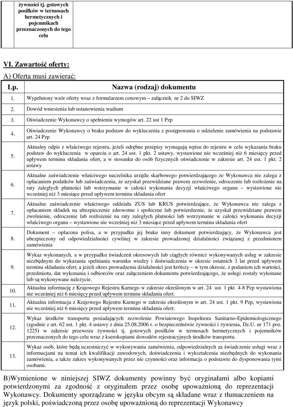 10. 11. 12. 13. Oświadczenie Wykonawcy o braku podstaw do wykluczenia z postępowania o udzielenie zamówienia na podstawie art.