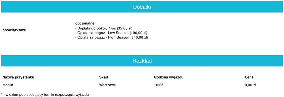 Season (340,00 zł) Rozkład Nazwa przystanku Skąd Godzina wyjazdu