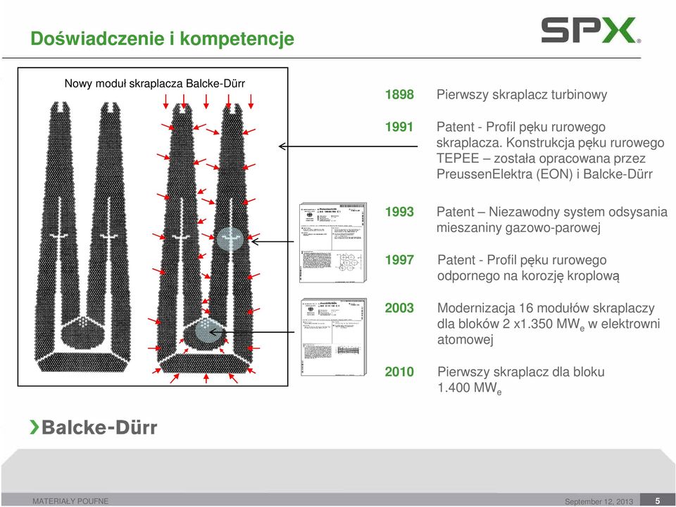 Konstrukcja pęku rurowego TEPEE została opracowana przez PreussenElektra (EON) i Balcke-Dürr 1993 Patent Niezawodny system odsysania