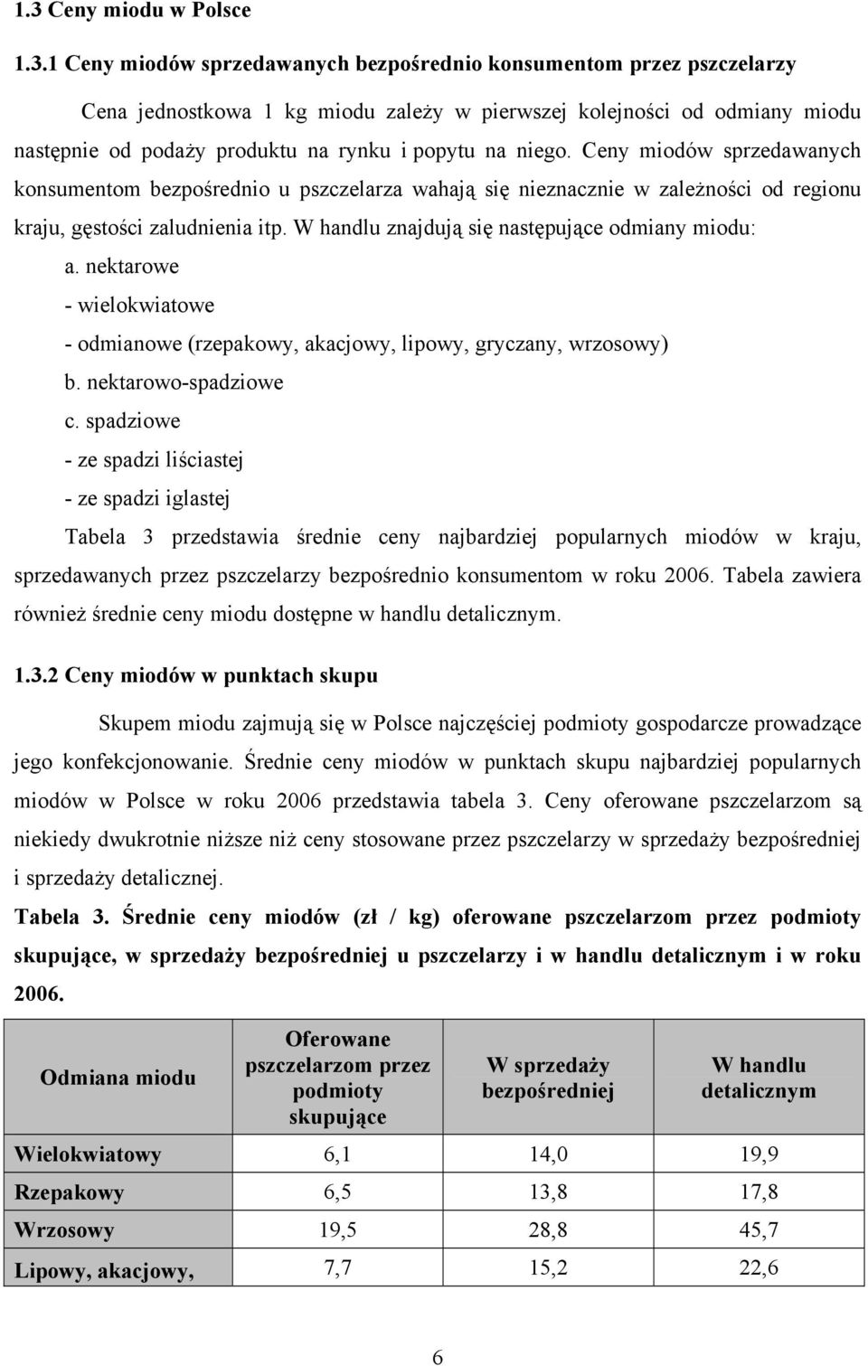 W handlu znajdują się następujące odmiany miodu: a. nektarowe - wielokwiatowe - odmianowe (rzepakowy, akacjowy, lipowy, gryczany, wrzosowy) b. nektarowo-spadziowe c.