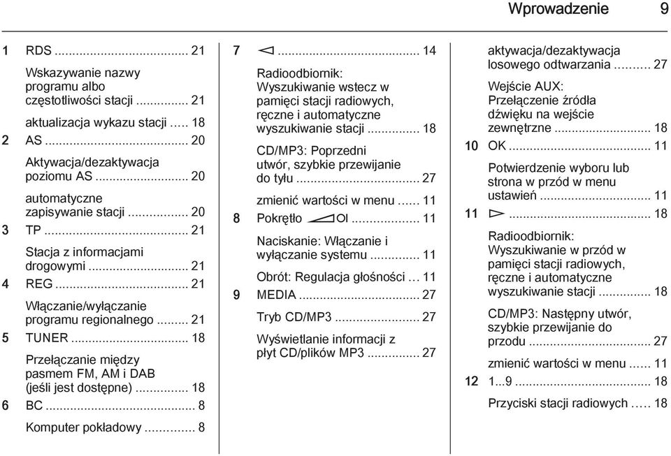 .. 18 Przełączanie między pasmem FM, AM i DAB (jeśli jest dostępne)...18 6 BC... 8 Komputer pokładowy... 8 7 m.