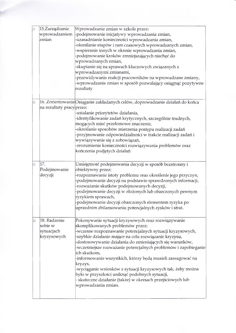 wprowadzanymi zmianami, -przewidywanie reakqi pracowników na wprowadzane zmiany, -wprowadzanie zmian w sposób pozwalający osiągnąć pozytywne rezultaty 16.