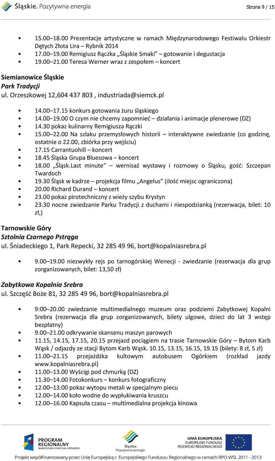 00 O czym nie chcemy zapomnieć działania i animacje plenerowe (DZ) 14.30 pokaz kulinarny Remigiusza Rączki 15.00 22.