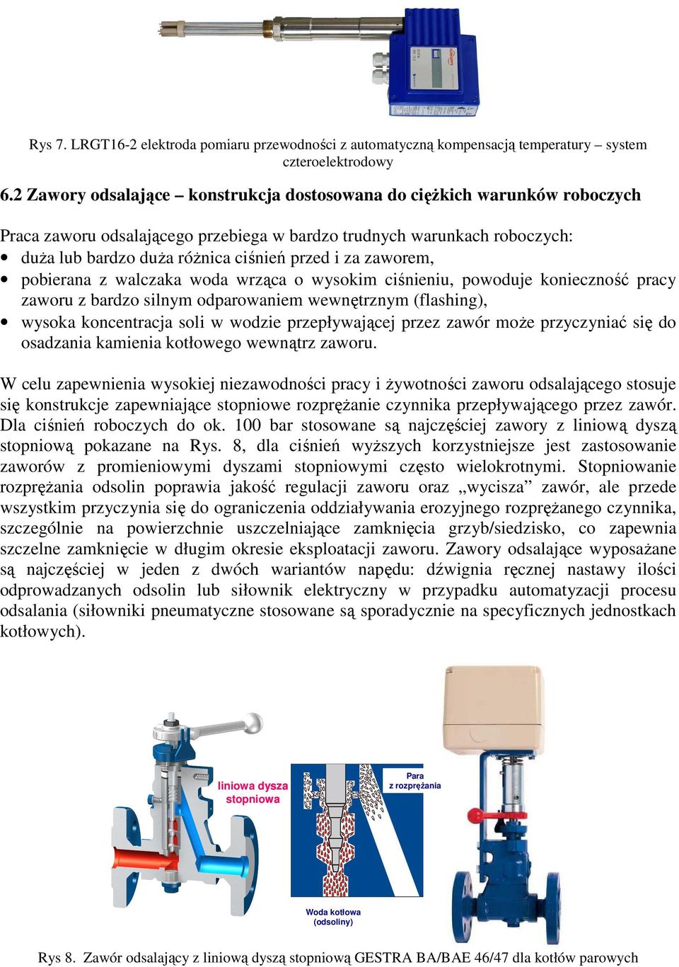 zaworem, pobierana z walczaka woda wrząca o wysokim ciśnieniu, powoduje konieczność pracy zaworu z bardzo silnym odparowaniem wewnętrznym (flashing), wysoka koncentracja soli w wodzie przepływającej