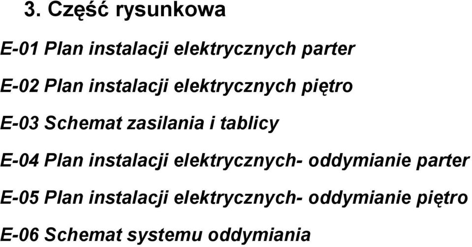 tablicy E-04 Plan instalacji elektrycznych- oddymianie parter E-05