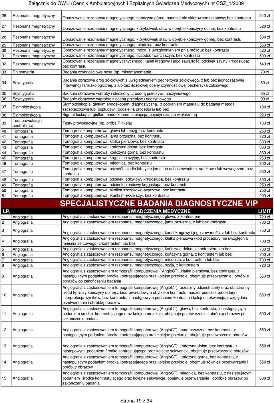 magnetyczny Obrazowanie rezonansu magnetycznego, miednica, bez kontrastu 560 zł 30 Rezonans magnetyczny Obrazowanie rezonansu magnetycznego, mózg (z uwzględnieniem pnia mózgu); bez kontrastu 520 zł