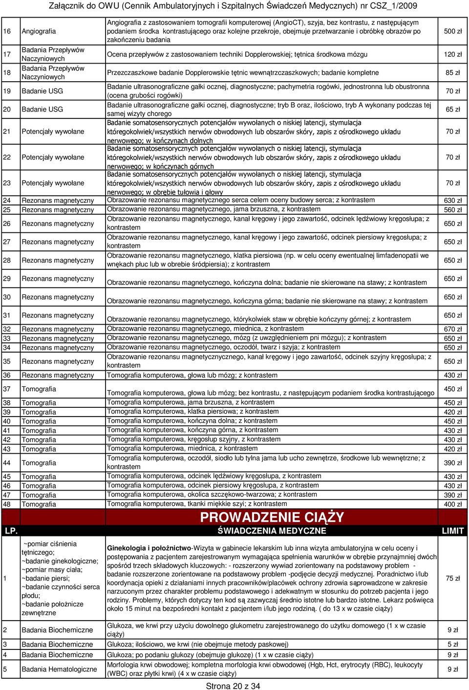 zastosowaniem techniki Dopplerowskiej; tętnica środkowa mózgu 120 zł 18 Badania Przepływów Naczyniowych Przezczaszkowe badanie Dopplerowskie tętnic wewnątrzczaszkowych; badanie kompletne 85 zł 19