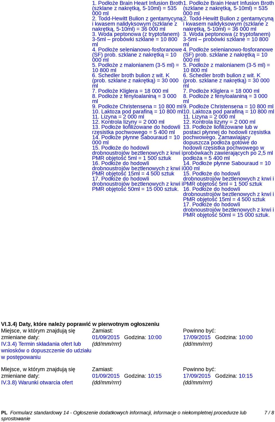 Woda peptonowa (z tryptofanem) 3-5 probówki szklane = 10 800 3-5 probówki szklane = 10 800 4. Podłoże selenianowo-fosforanowe (SF) prob. szklane z nakrętką = 10 000 5.