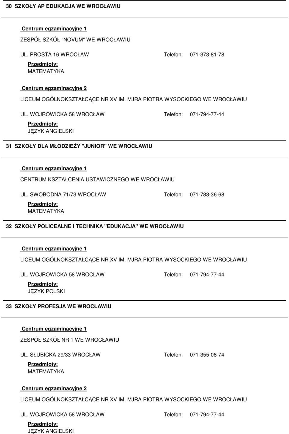 WROCŁAWIU 32 SZKOŁY POLICEALNE I TECHNIKA "EDUKACJA" WE WROCŁAWIU JĘZYK POLSKI 33