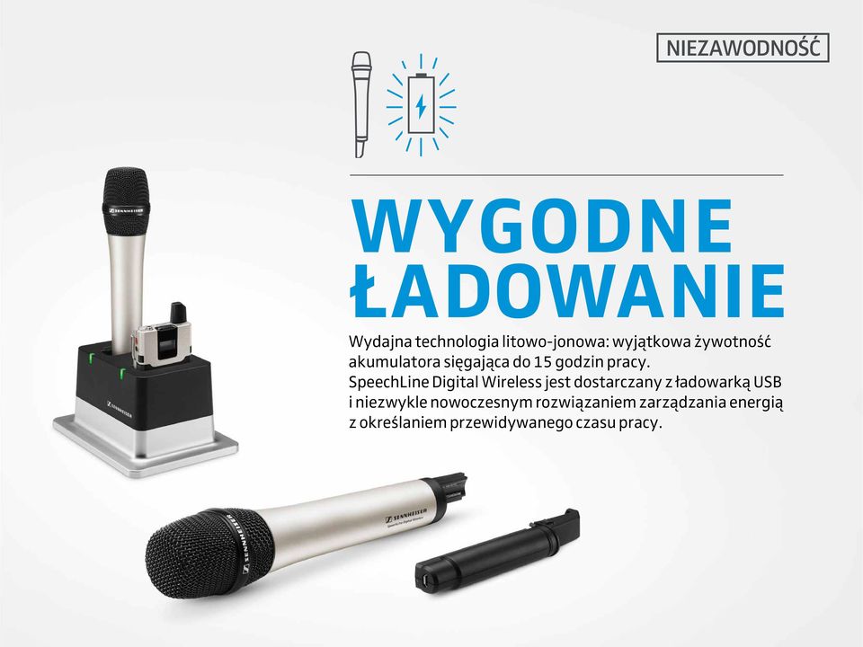 SpeechLine Digital Wireless jest dostarczany z ładowarką USB i