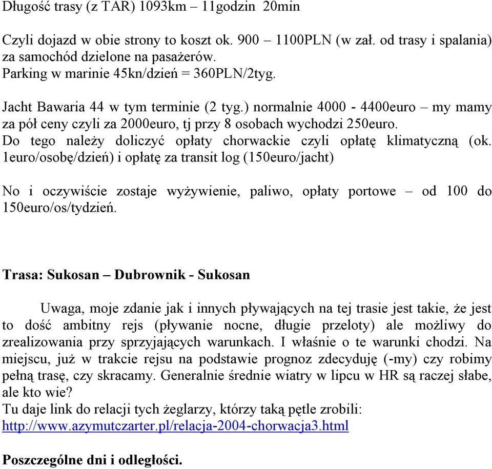 Do tego należy doliczyć opłaty chorwackie czyli opłatę klimatyczną (ok.