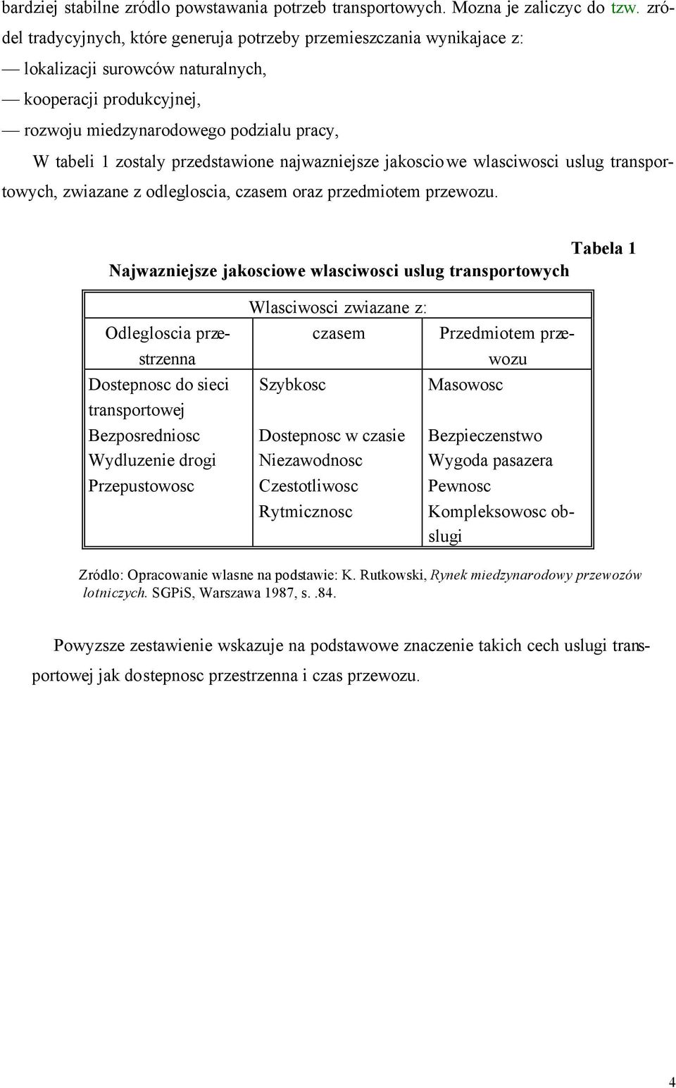 przedstawione najwazniejsze jakoscio we wlasciwosci uslug transportowych, zwiazane z odlegloscia, czasem oraz przedmiotem przewozu.