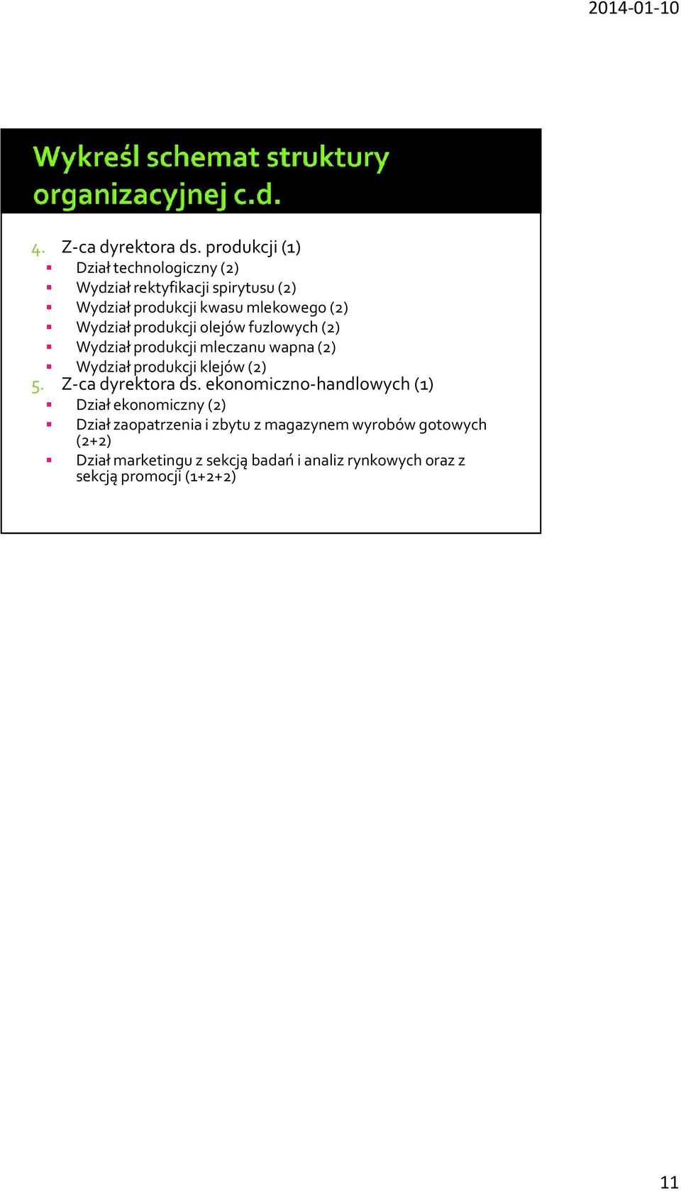 Wydział produkcji olejów fuzlowych (2) Wydział produkcji mleczanu wapna (2) Wydział produkcji klejów (2) 5.