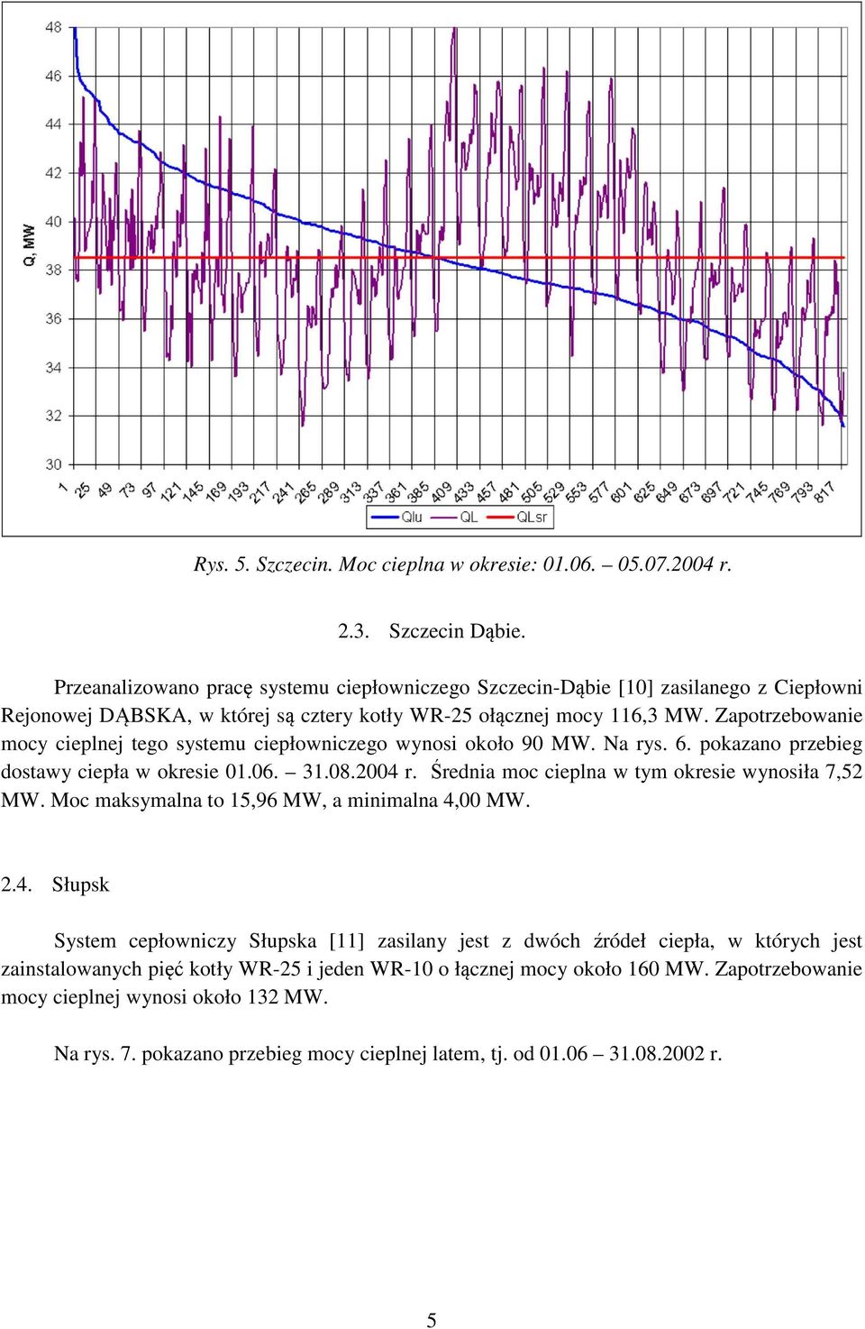 Zapotrzebowanie mocy cieplnej tego systemu ciepłowniczego wynosi około 90 MW. Na rys. 6. pokazano przebieg dostawy ciepła w okresie 01.06. 31.08.2004 r.