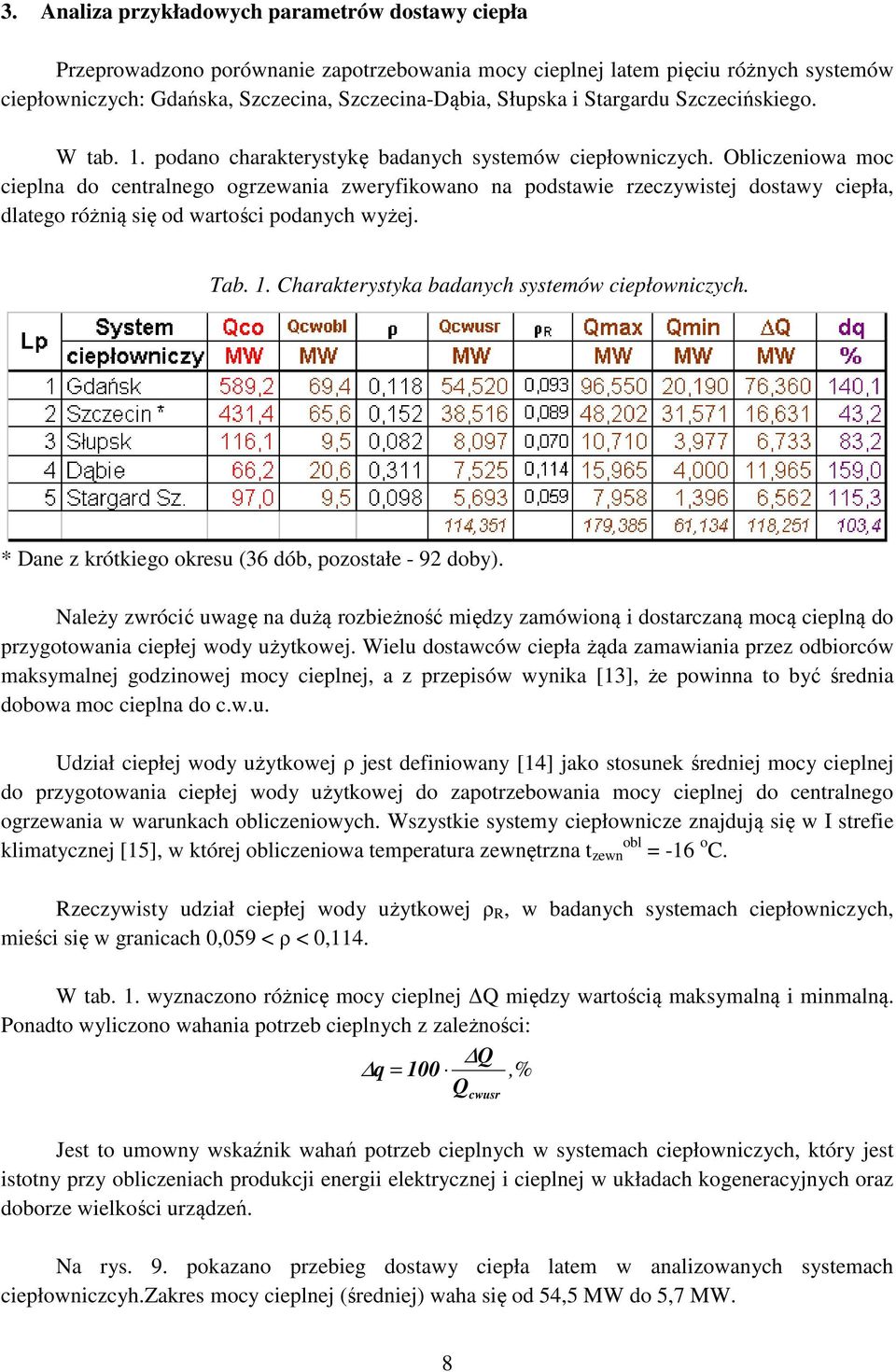 Obliczeniowa moc cieplna do centralnego ogrzewania zweryfikowano na podstawie rzeczywistej dostawy ciepła, dlatego różnią się od wartości podanych wyżej. Tab. 1.