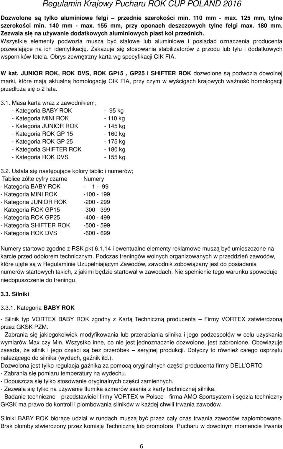 Zakazuje się stosowania stabilizatorów z przodu lub tyłu i dodatkowych wsporników fotela. Obrys zewnętrzny karta wg specyfikacji CIK FIA. W kat.