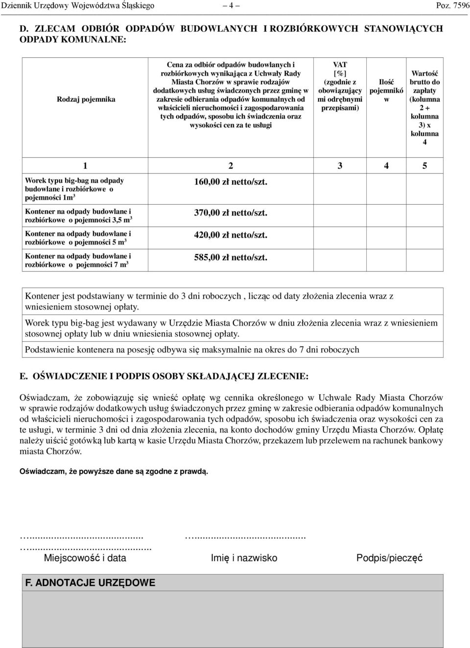 rodzajów dodatkowych usług świadczonych przez gminę w zakresie odbierania odpadów komunalnych od właścicieli nieruchomości i zagospodarowania tych odpadów, sposobu ich świadczenia oraz wysokości cen