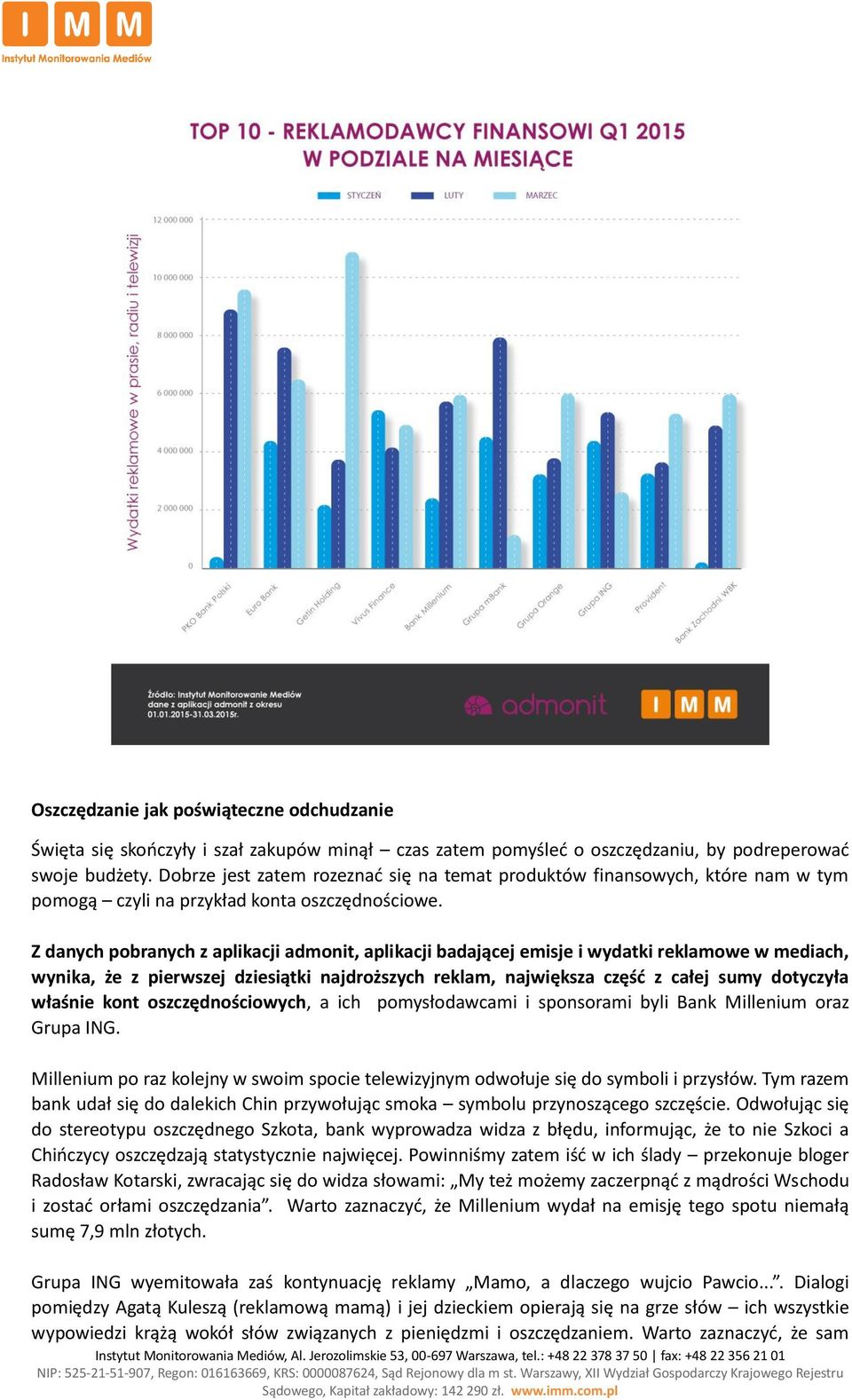 Z danych pobranych z aplikacji admonit, aplikacji badającej emisje i wydatki reklamowe w mediach, wynika, że z pierwszej dziesiątki najdroższych reklam, największa część z całej sumy dotyczyła