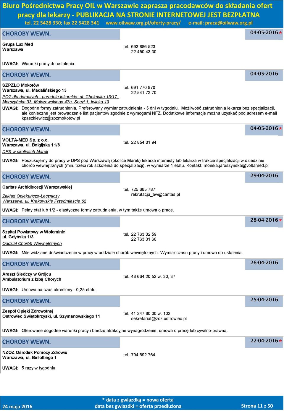 Możliwość zatrudnienia lekarza bez specjalizacji, ale konieczne jest prowadzenie list pacjentów zgodnie z wymogami NFZ. Dodatkowe informacje można uzyskać pod adresem e-mail kpaszkiewicz@zozmokotow.