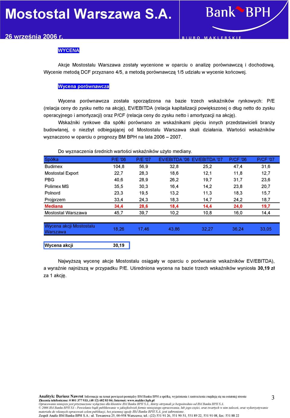 do zysku operacyjnego i amortyzacji) oraz P/CF (relacja ceny do zysku netto i amortyzacji na akcję).