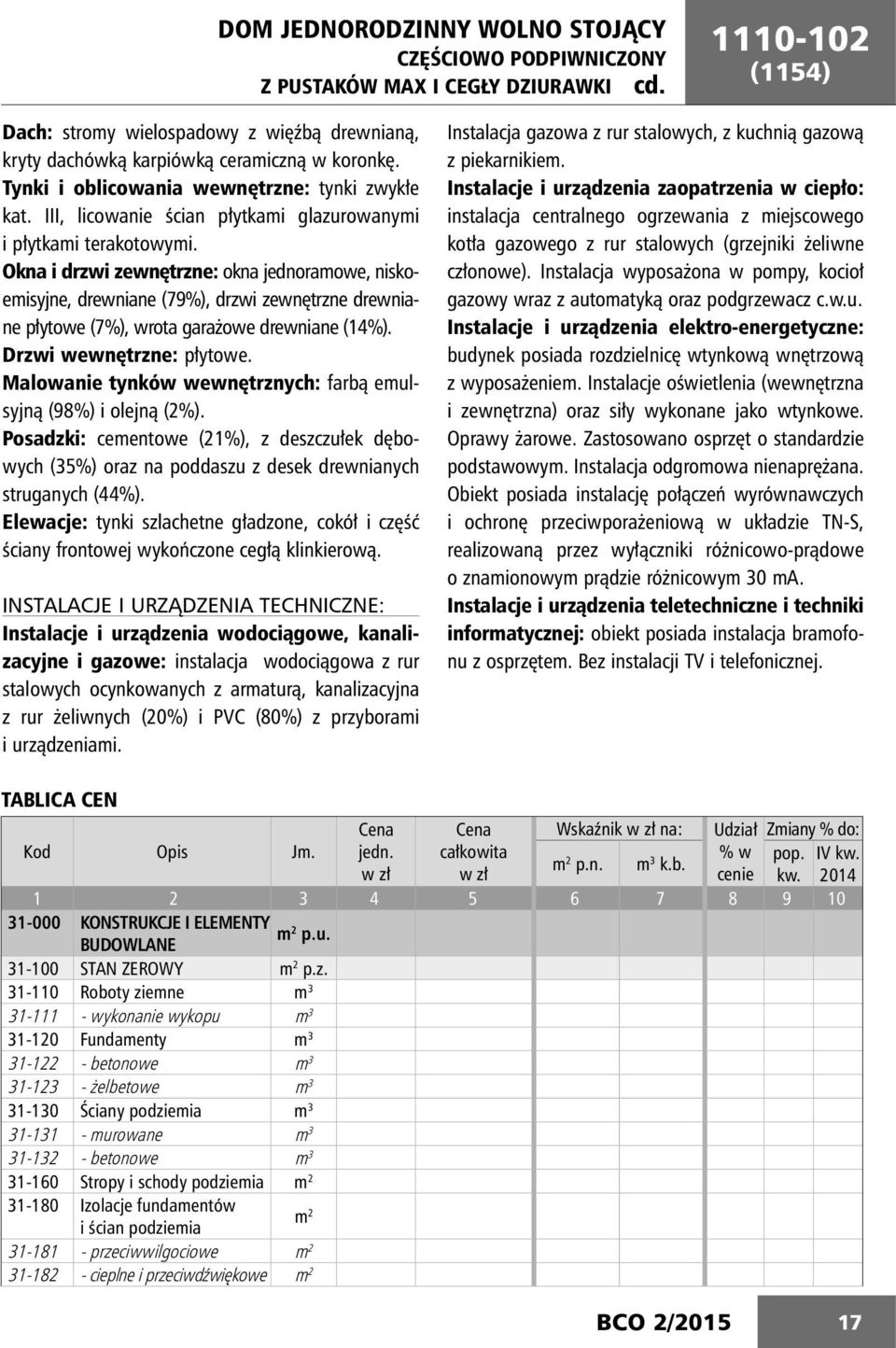 Okna i drzwi zewnętrzne: okna jednoraowe, niskoeisyjne, drewniane (79%), drzwi zewnętrzne drewniane płytowe (7%), wrota garażowe drewniane (14%). Drzwi wewnętrzne: płytowe.