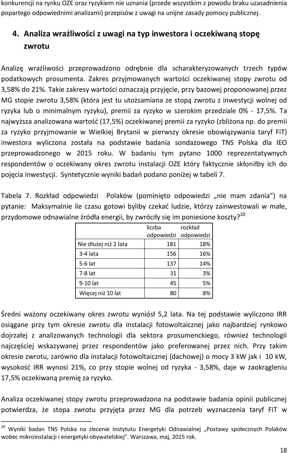 Zakres przyjmowanych wartości oczekiwanej stopy zwrotu od 3,58% do 21%.