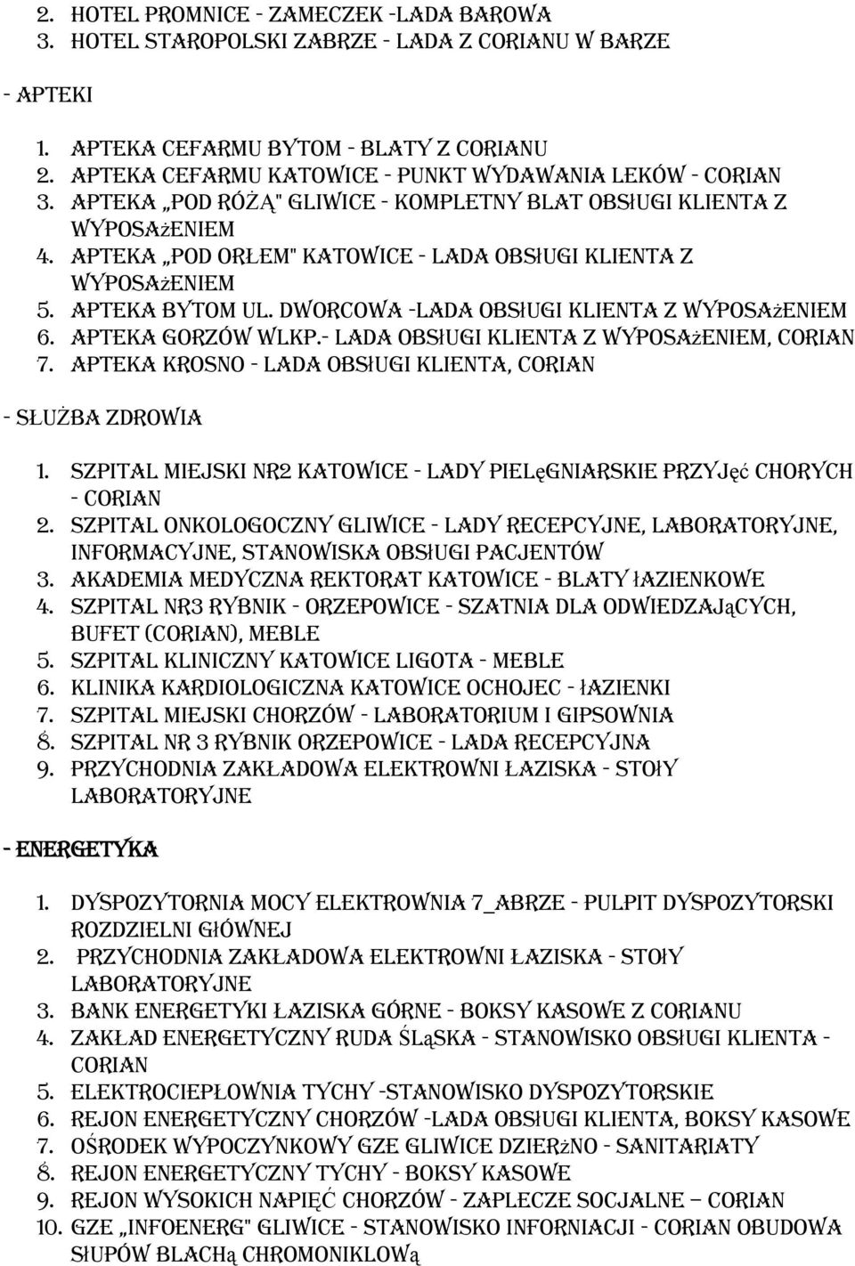 Dworcowa -lada obsługi klienta z wyposażeniem 6. APTEKA Gorzów Wlkp.- lada obsługi klienta z wyposażeniem, Corian 7. APTEKA KROSNO - lada obsługi klienta, Corian - SŁUŻBA ZDROWIA 1.