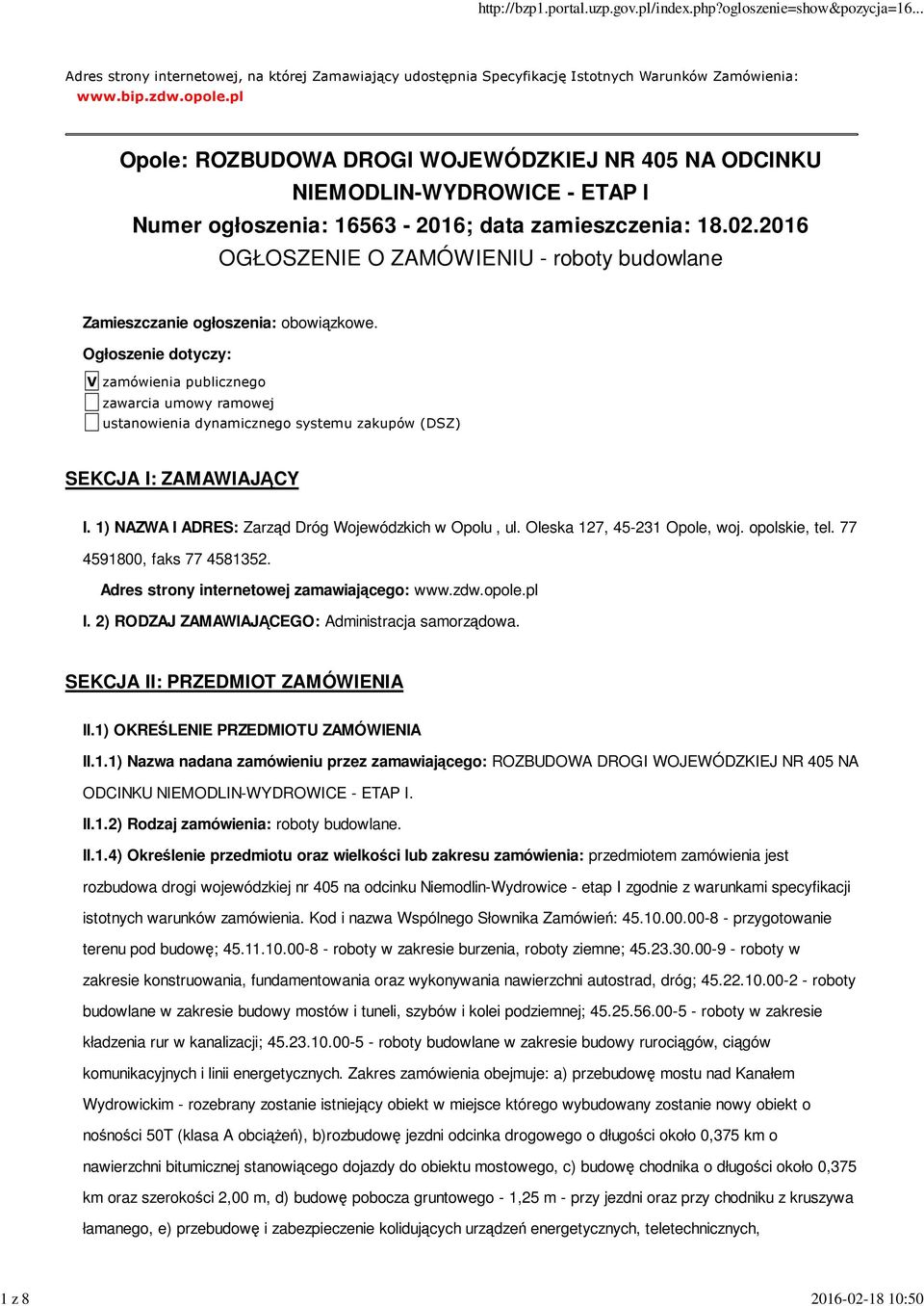 2016 OGŁOSZENIE O ZAMÓWIENIU - roboty budowlane Zamieszczanie ogłoszenia: obowiązkowe.