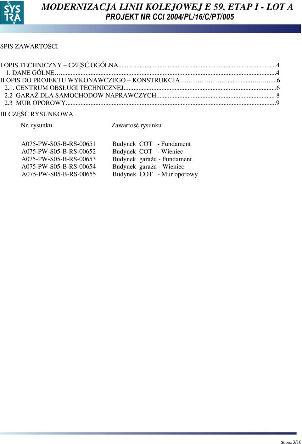 rysunku Zawartość rysunku A075-PW-S05-B-RS-00651 A075-PW-S05-B-RS-00652 A075-PW-S05-B-RS-00653 A075-PW-S05-B-RS-00654