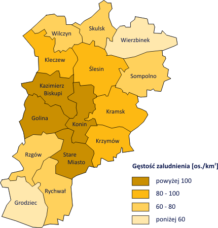 Rysunek 21. Gęstość zaludnienia gmin OFAK w 2012 r.