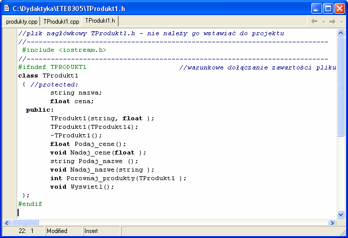 Plik nagłówkowy TProdukt1.