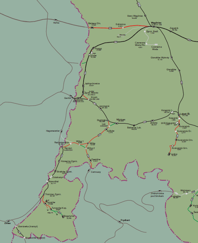 AGC, AGTC, Linia bazowa CEF, TENT, Oś centralna, III korytarz 120-160 km/h 120-160 km/h C30 E30 C59/1 CE30 Horka / Bielawa Dolna, Zgorzelec/Gorlitz, Hagenwerder