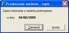 Jeżeli użytkownik potwierdzi usunięcie nasienia, system usunie pozycję z banku i zwiększy stan w produkcji.