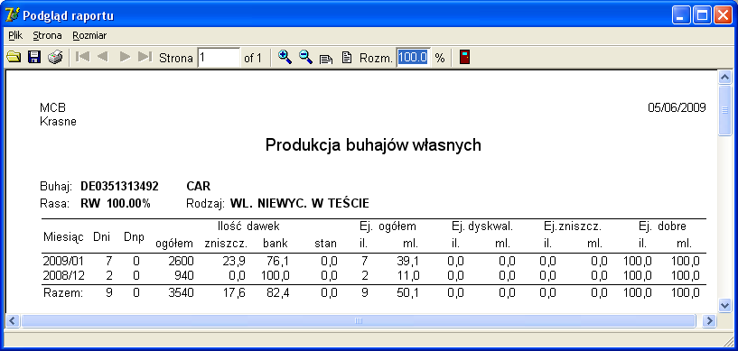 lub podgląd wydruku z wynikami procentowymi: 3.2.4.