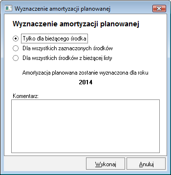 6.7 Wyznaczenie amortyzacji planowanej Wyznaczenie amortyzacji planowanej umożliwia wstępne określenie planowanych kwot odliczeń w poszczególnych miesiącach aktualnego roku.