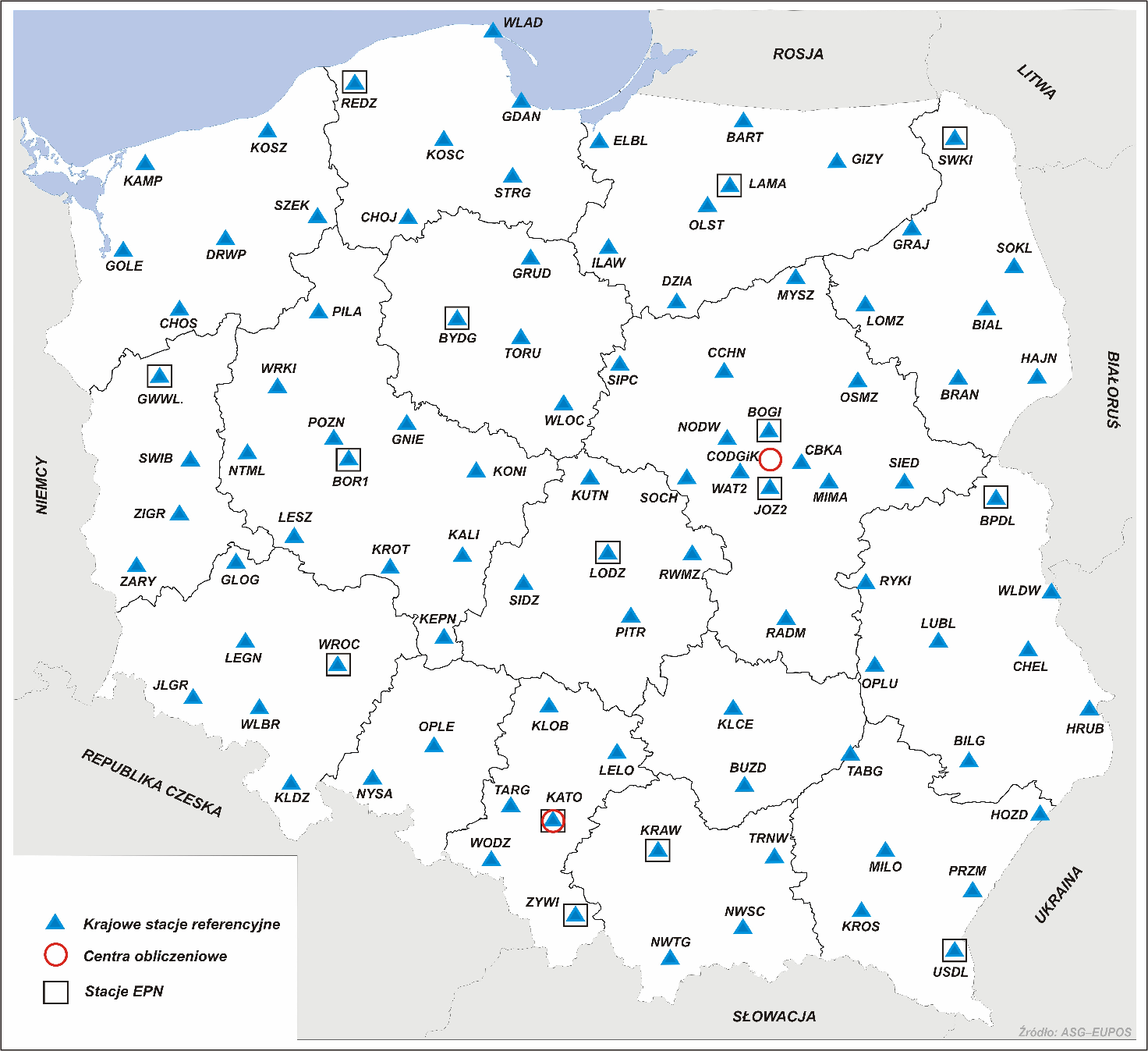 112 Rysunek 1. Rozmieszczenie stacji referencyjnych systemu ASG-EUPOS na terenie kraju.