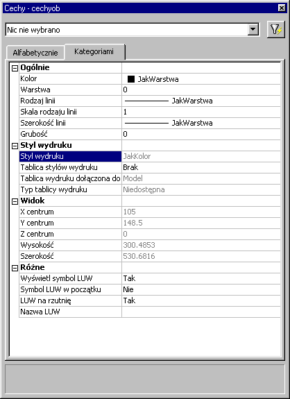 Korzystanie z okna Cechy - Właściwości Okno Cechy jest podstawowym narzędziem do ustawiania, przeglądania i modyfikowania cech obiektów programu AutoCAD.