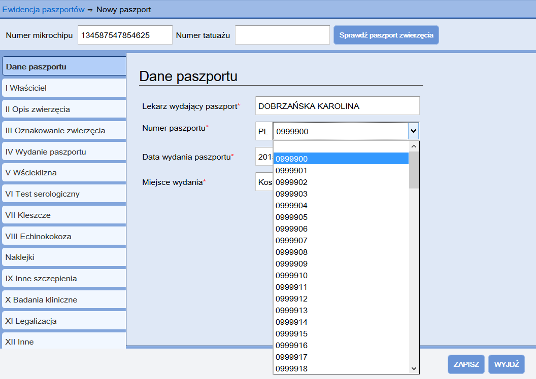 automatycznie wpisanie daty bieżącej. Miejsce wydania także jest uzupełnione automatycznie, jeśli uzupełnione są Ustawienia domyślne w Edycji profilu danego lekarza.