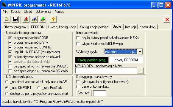 Wkładamy mikrokontroler w podstawkę lub podpinamy złącze ICSP i... potrzebujemy jeszcze oprogramowania. Programator testowałem dwoma programami, WinPic i IC-Prog.