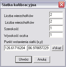 Siatka Kalibracji Funkcja ta pozwala na zdefiniowanie siatki kalibracji ułatwiającej wprowadzanie duŝej liczby wektorów kalibracyjnych w sytuacjach, gdy punkty docelowe rozłoŝone są w sposób