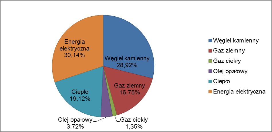 Gaz ciekły 1 701,18 1,35% Olej opałowy 4 674,21 3,72% Ciepło 24 033,50 19,12% Energia elektryczna 37 883,43 30,14% RAZEM 125 690,93 - Źródło: Opracowanie własne Wykres 4 Struktura zużycia paliw na