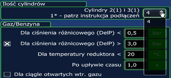 Służy do tego ramka Ilość cylindrów (rys.4), gdzie w oknie znajduję się lista określająca ilość cylindrów (4).